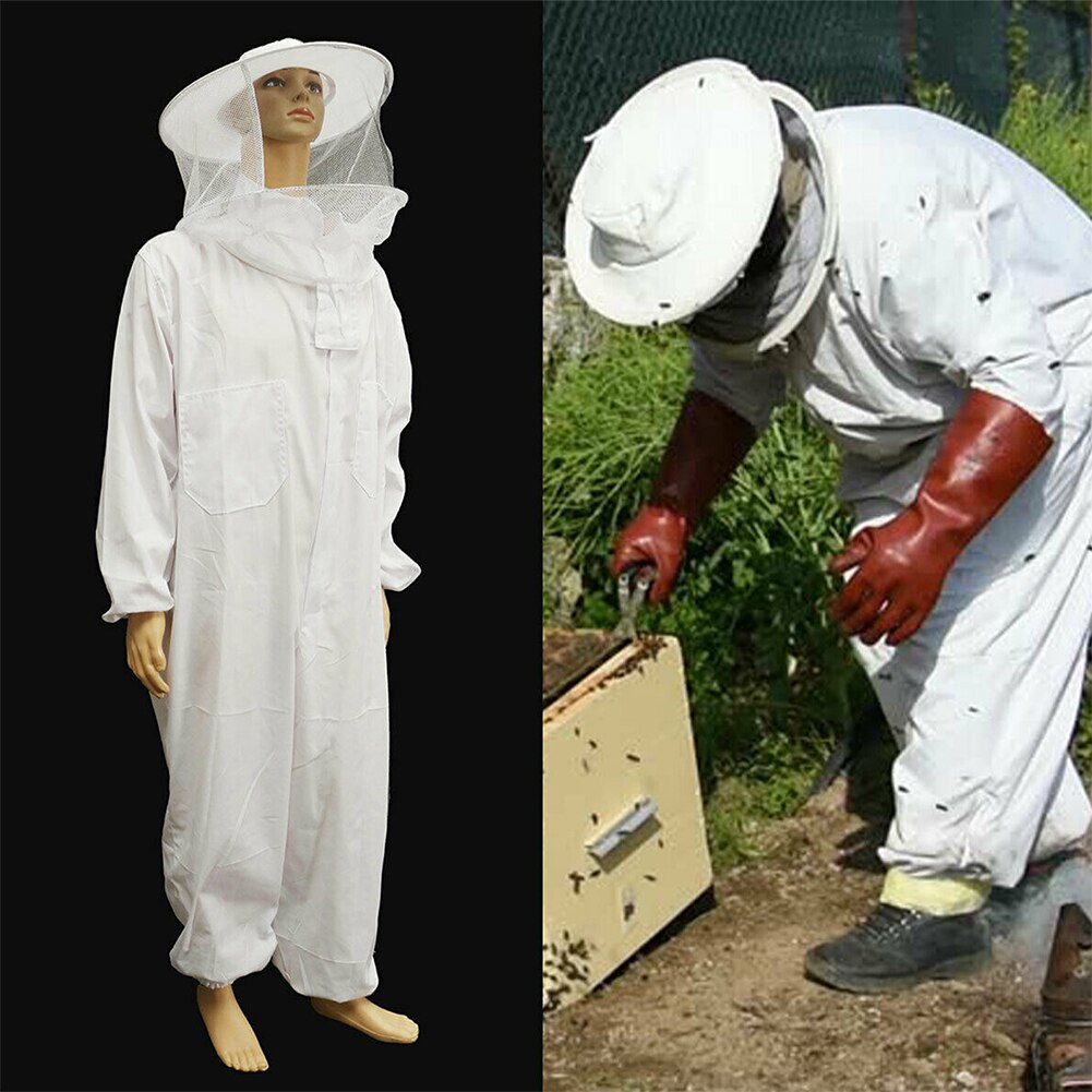 Beginner Beekeeping Suit Anti Bee Full Body Safety Home Beekeeper Hat With Veil Hood Protective Clothing Ventilated: White / L