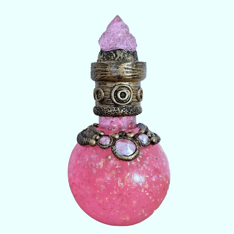 Magic Moon Bottle for Magic Potion Resin Decoration Handmade Crystal Gemstone Wishing Bottles for Her: Pink