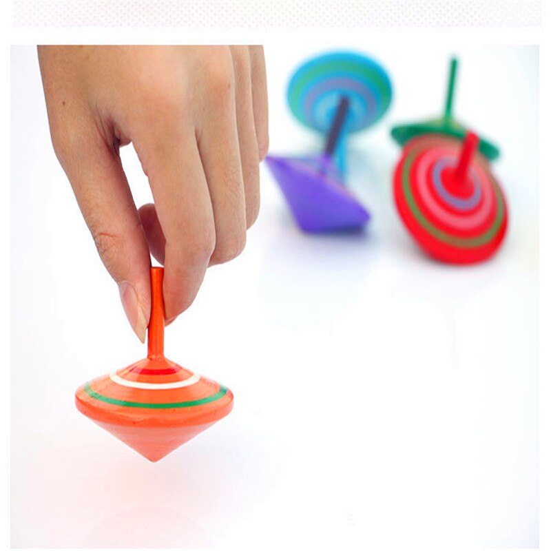 Barn klassisk legetøj roterende flerfarvet træ spinde top traditionelt træ baby legetøj gyh