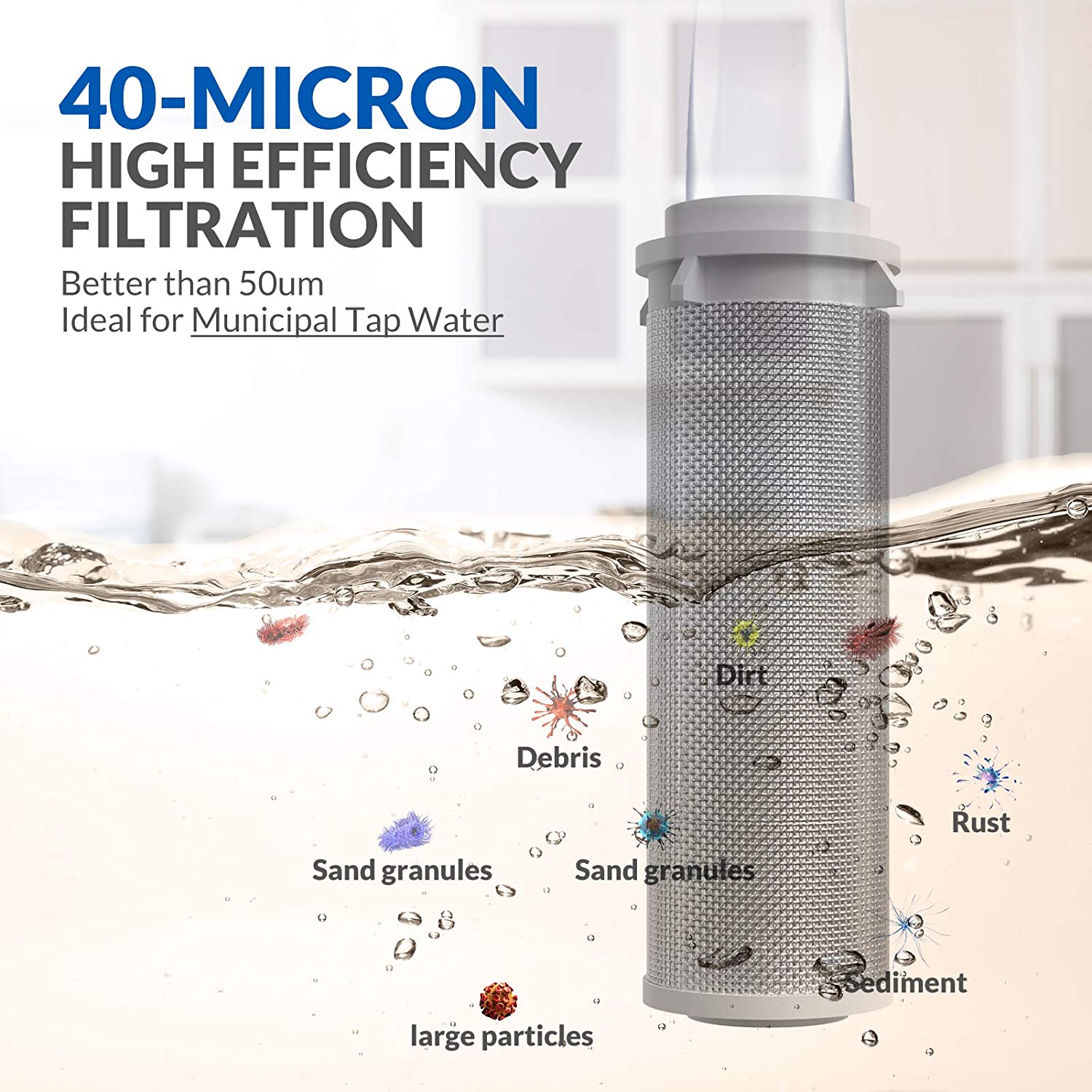 40 mikron gjenbrukbart hele huset spindown pre sediment vannfilter vann forfilter system messing filter bpa gratis størrelse 1 " to 3/4 "