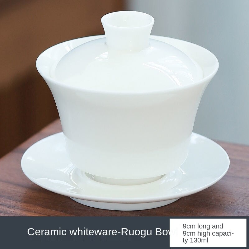 Tueen-cuenco de té de Jade, Taza de cerámica grande con contorno de porcelana blanca en dorado, para infusiones, Kung Fu: B 130ml / Single tureen
