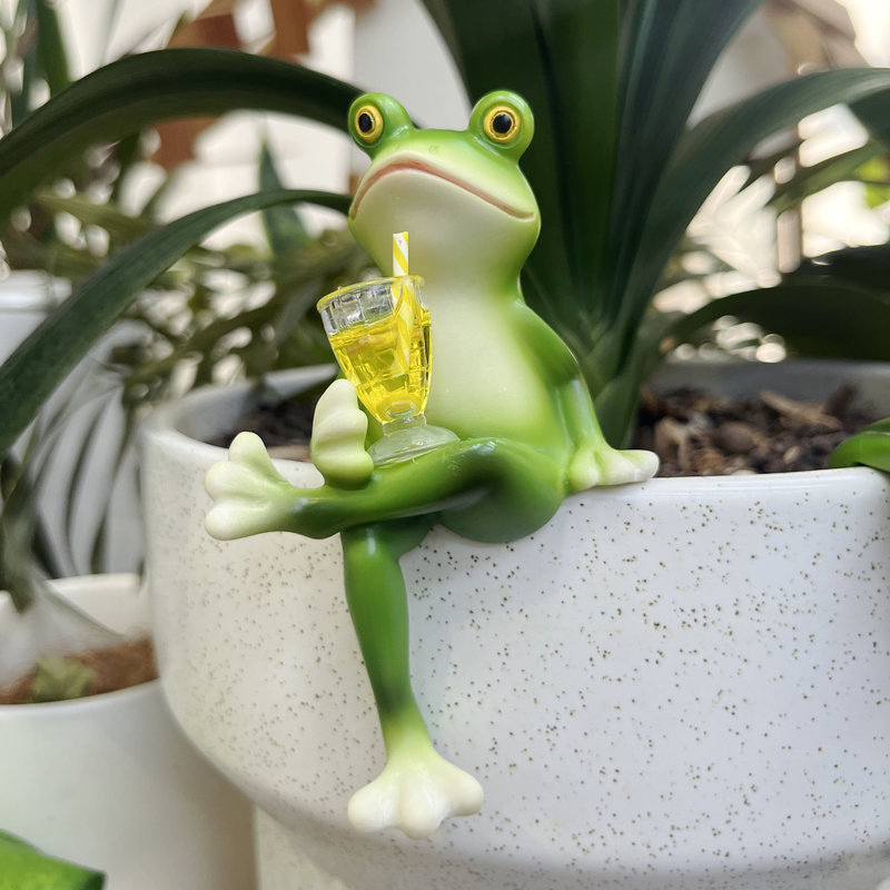 Pot de fleur suspendu bord grenouille, ornements décoratifs en résine, pendentif d'aquarium en verre, artisanat Miniature: vert clair