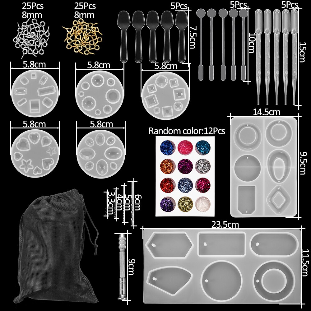 Juegos de moldes de fundición de silicona para joyería, moldes de herramientas de resina epoxi UV de estilo mixto para Diy, kit para hacer joyas, accesorios, suministros: KT0024-2