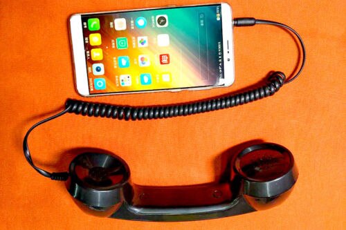 til mobil 3.5mm mikrofon retro telefon mobiltelefon håndsett mottaker strålingssikker: Svart