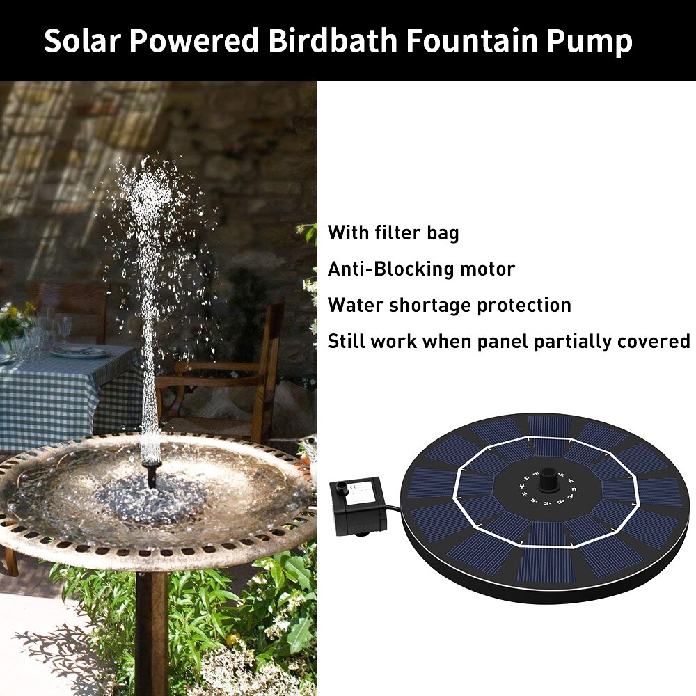 Solenergi fuglebad springvand med batteri børsteløs anti-blokerende nedsænkelig vandpumpe panel kit til haven lille dam indretning