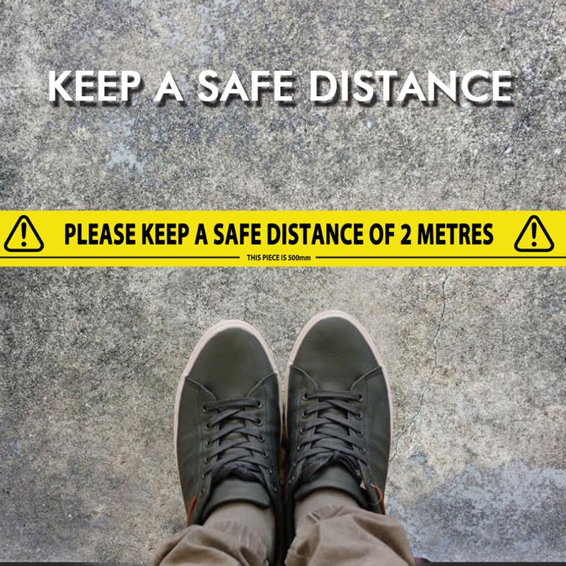 1Roll Yellow Social Distancing Stickers Tape Please Keep A Safe Distance of 2 Meters Safety Tape Protective Warning Tape