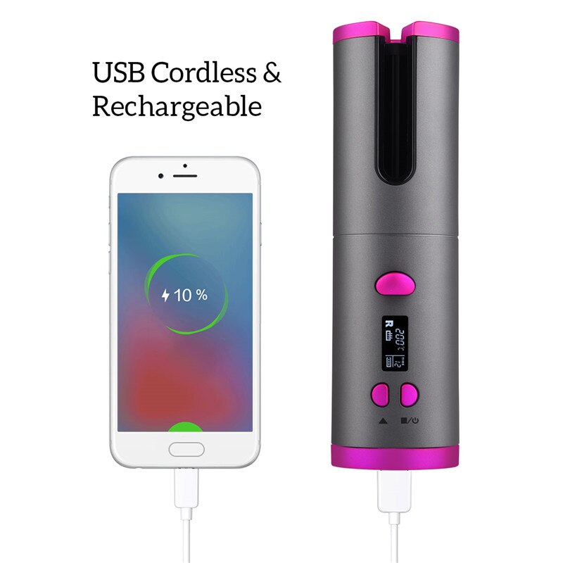 Automatisk krølltang usb oppladbar automatisk krølltang for krøller bølger lcd-skjerm keramisk krøllete hår stylingverktøy