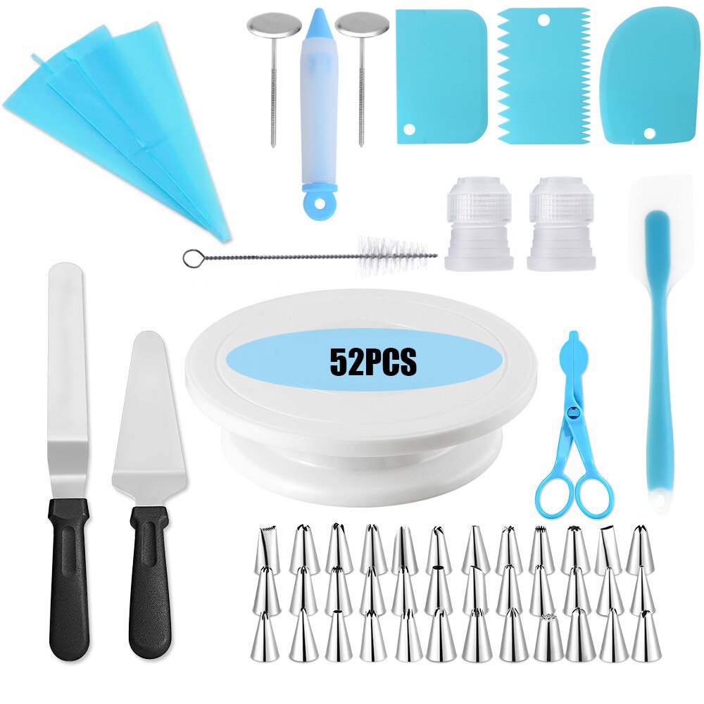 Turntable Cake Decorating Rotating Stand DIY Cake Rack Baking Tool Kitchen Accessories Cake Decorating Tools Cake Tools: 52PCS