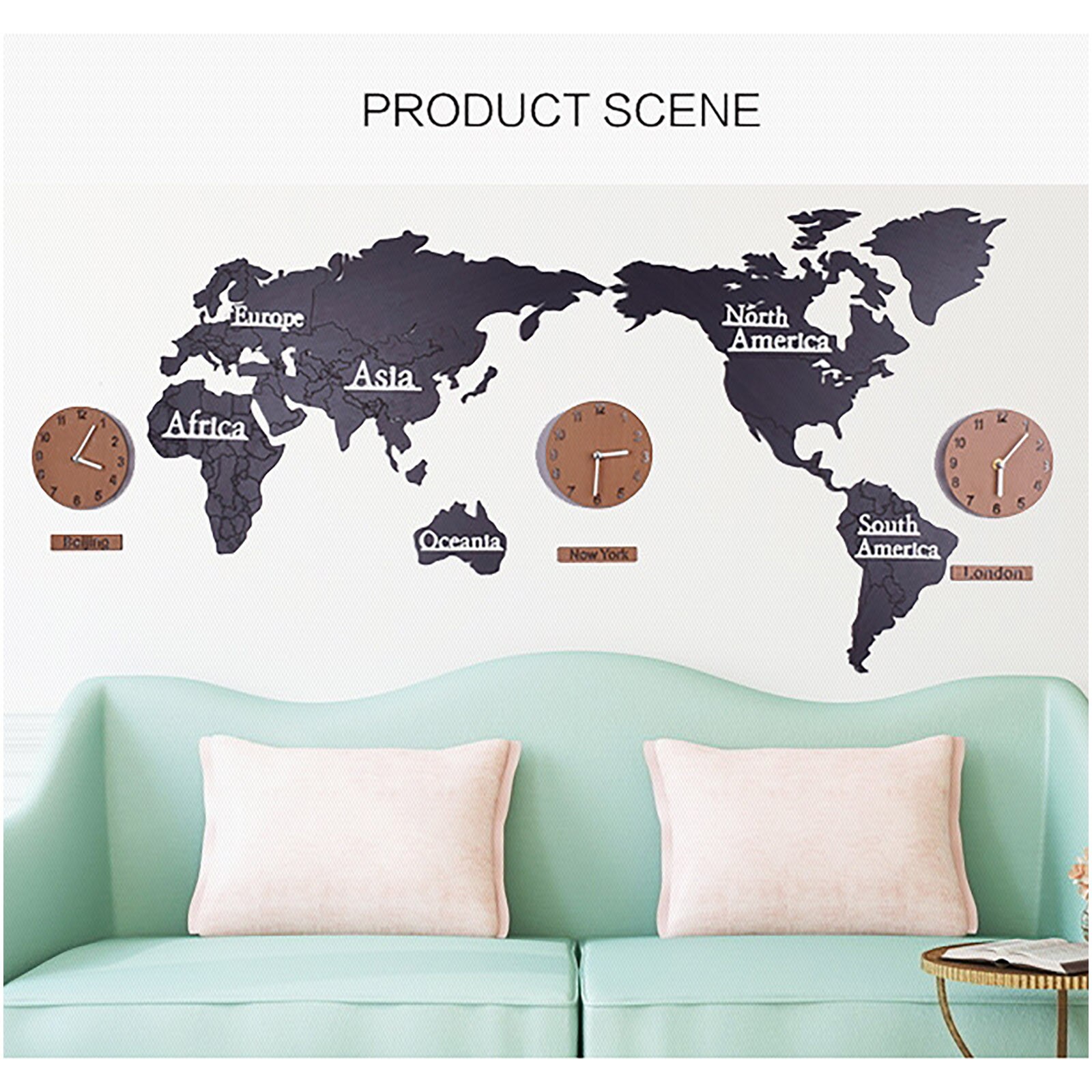 World Wood Clock Wall Decoration Sticker Diy Wall Living Room Europe 3d Map Surface Modern Home Office Decor Klok
