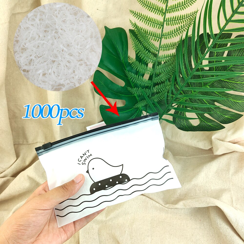 1000pcs/pack Transparent Hair Elastic Rope Rubber Band for Women Girls Bind Tie Ponytail Holder Accessories Hair Styling Tools: 1239-G-1