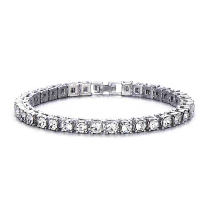 Iced Out Cubaanse Ketting Armband Hip Hop Sieraden Gouden Ketting Silver Rhinestone Cz Sluiting Voor Mens Rapper Bedelarmband Vrouwen links: SILVER2