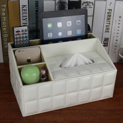 PU Tissue Box Rectangle Paper Towel Holder Desktop Napkin Storage Container Kitchen Tissue Tray For Home Office: large white
