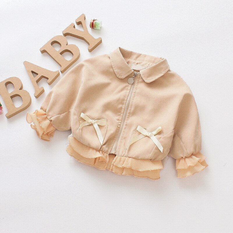 Imcute Baby Meisje Mode Jassen Kant Bloemblaadjes Boog Lange Mouw Rits Pop Kraag Herfst Jassen