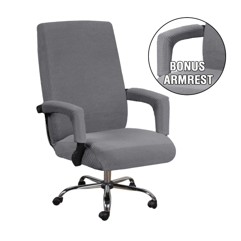 Spandex Computer Chair Cover Stretch Office Chair Cover Dustproof Seat Case Protector Removable Slipcovers With Armrest Covers: Grey / L 2pcs Armrest cover