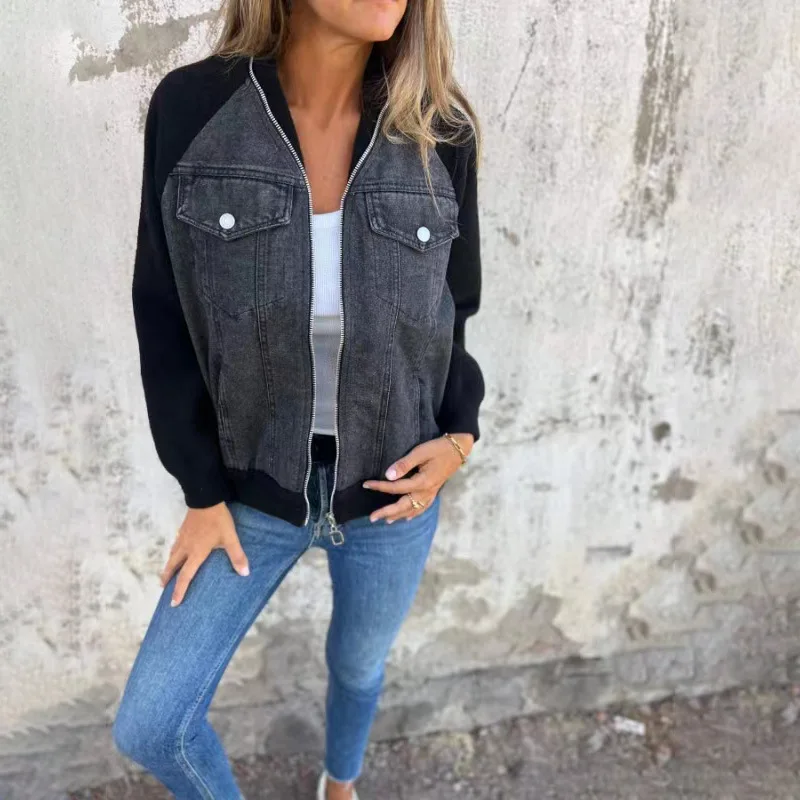 Patchwork-Stil schöNe Stehkragen Jacken weiblichen Reiß verschluss wilde schlanke Jeans mäntel Spitzen Herbst Winter Oberbekleidung: XL / Beige