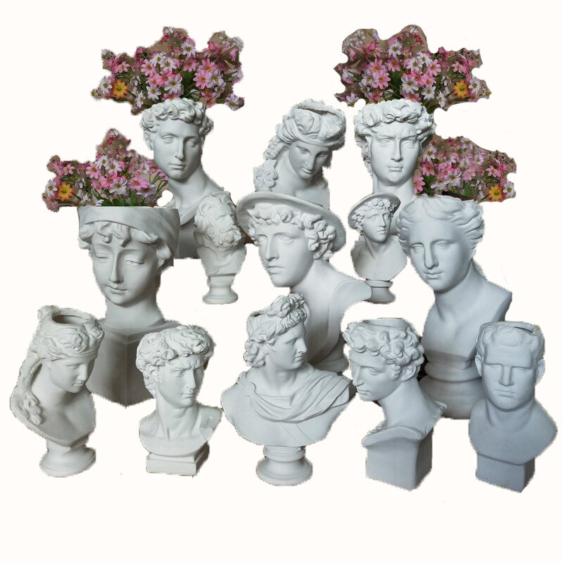Vit harts david skulptur huvud vas blomsterarrangemang original imitation gips heminredning vas marseille ariadne vaser