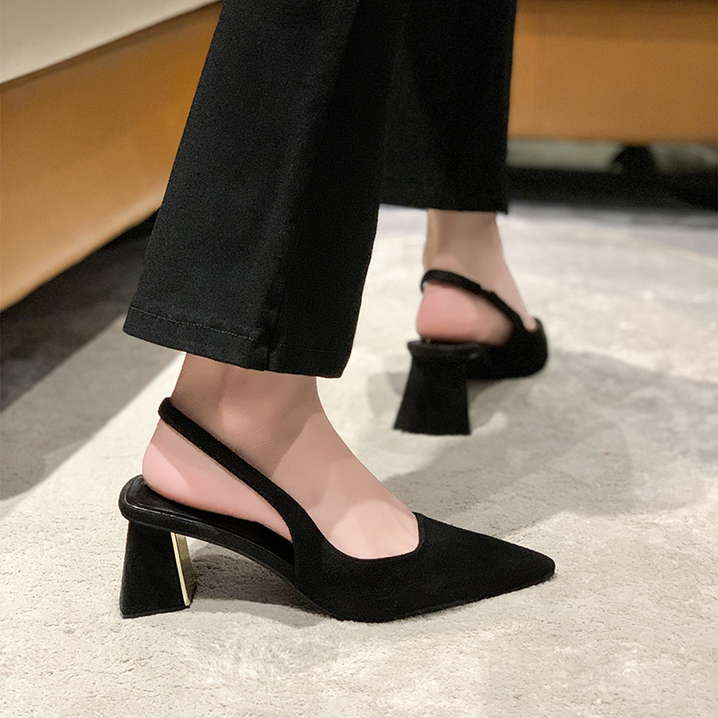 Sandalias negras para mujer, novedad de verano, sandalias de para mujer, zapatos de tacón puntiagudos para mujer, zapatos de vestir de oficina, zapatos altos sexis de tacón cuadrado