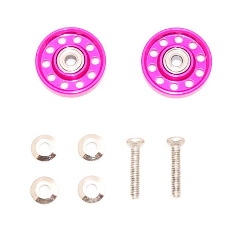 1 set of aluminium alloy 10 holes 13mm rollers for tamiya mini 4wd racing car 1/32 scale: pink