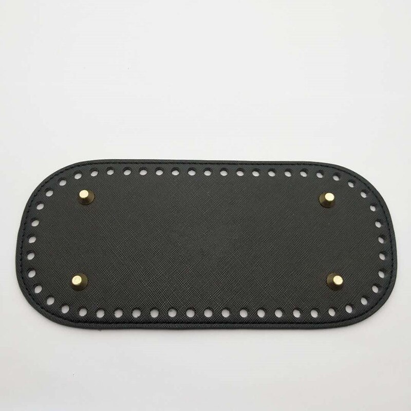 1 stk håndlavet pu læder bund med huller nitte til strikke taske håndtaske gør det selv kvinder skulder crossbody tasker tilbehør: Sort