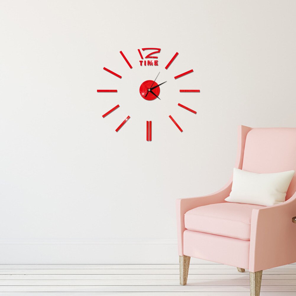 Wall Clock Modern DIY Analog 3D Mirror Surface Large Number Wall Clock Europe Acrylic Sticker Home Decor: Red