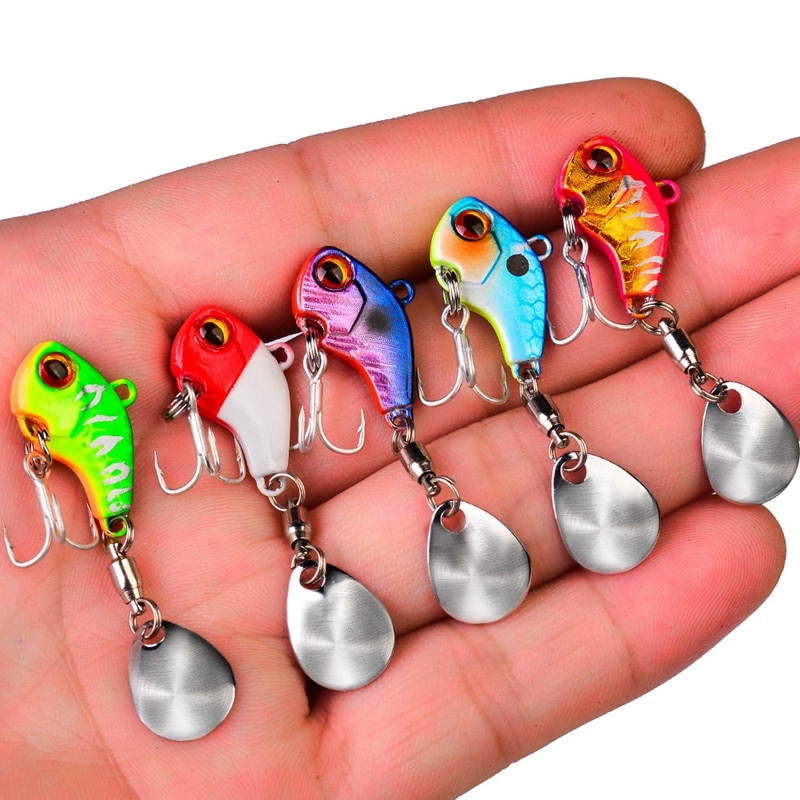 28G 4Cm Metal Vib with Rotating Spoon Tail Fishing Lure Sinking Lures Fishing Tackle Vibration Spinner