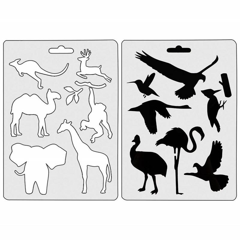 Animal Stencils Set 12 Pcs with 10 Fineliner Color Pen Plastic Drawing Painting Templates Scrapbooking Kids DIY Crafts Featu