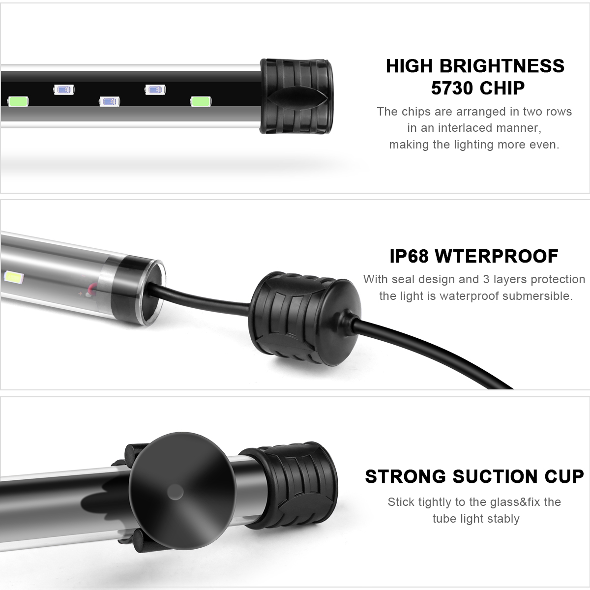 48/38CM LED pecera lámpara de tubo subacuática barra de luz 220V UE para acuario sumergible peces mascota planta crecimiento iluminación Decoración