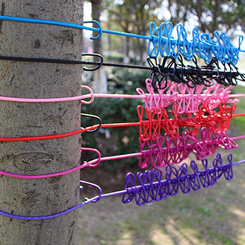 Portable Camping Clothesline Sock Line Hanging Laundry Drying Rope With 12 Clips Used on RV Boat Balcony Attached on Tree