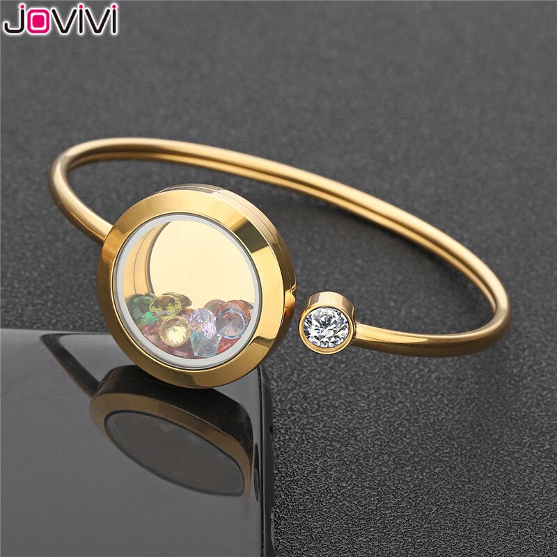 Jovivi in Acciaio Inox Zircone Birthstone Bracciali memoria galleggiante Medaglione di Vetro di Fascino Del Braccialetto Del Braccialetto Delle Donne Dei Monili di DIY Che Fanno: 1x oro