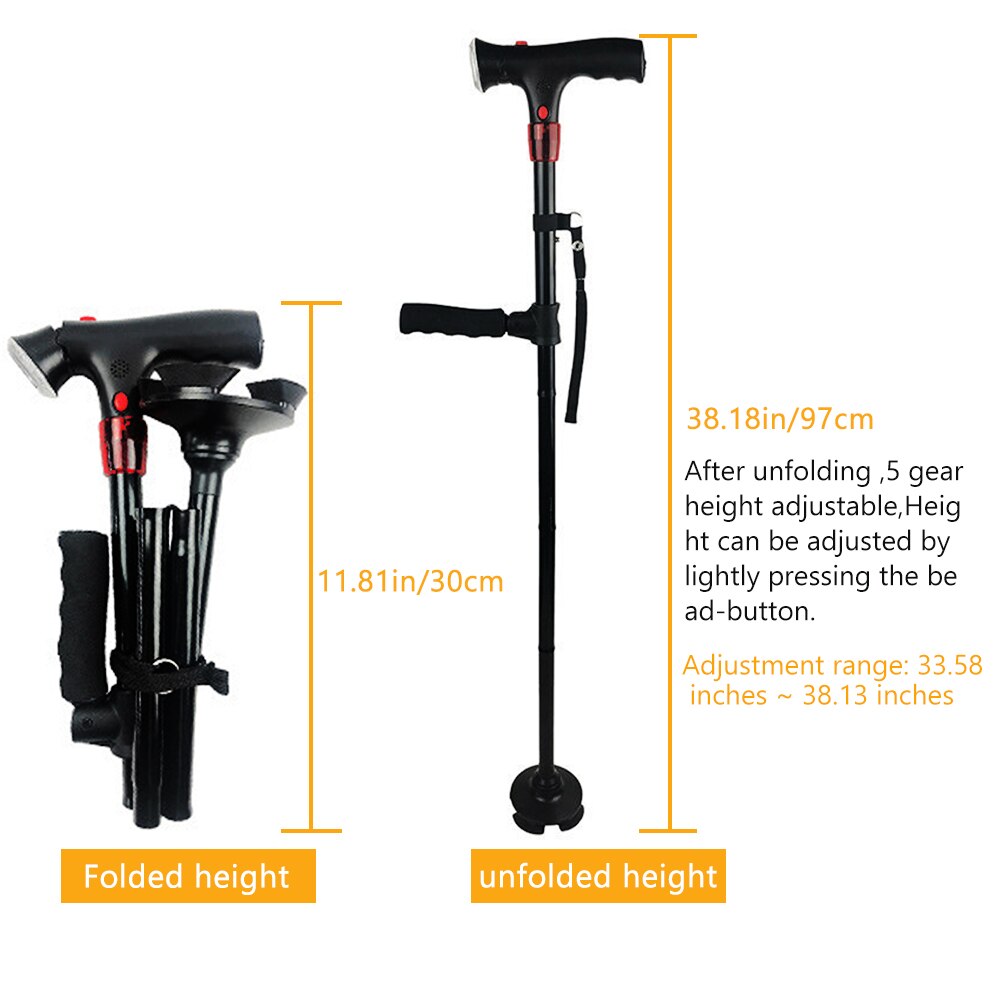 Walking Canes Retractable Foldable Cane Security Alarm and Walking Stick with LED Light Walking Canes for Seniors and Disabled