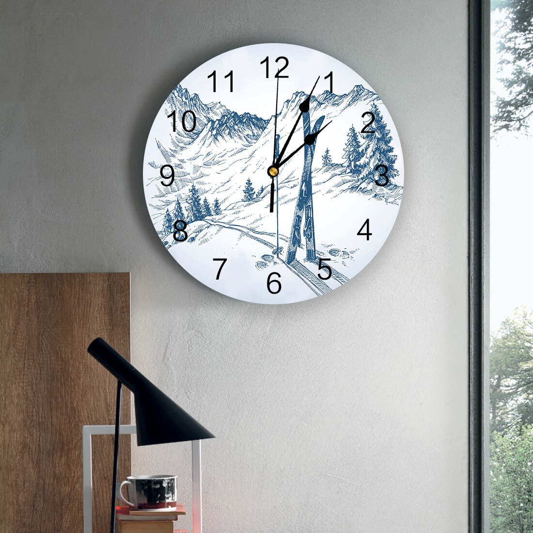 Ski Sport Mountain Peak Art Wall Clock Wall Digital Clock Home Decor Wall Clock Modern Living Room Decor