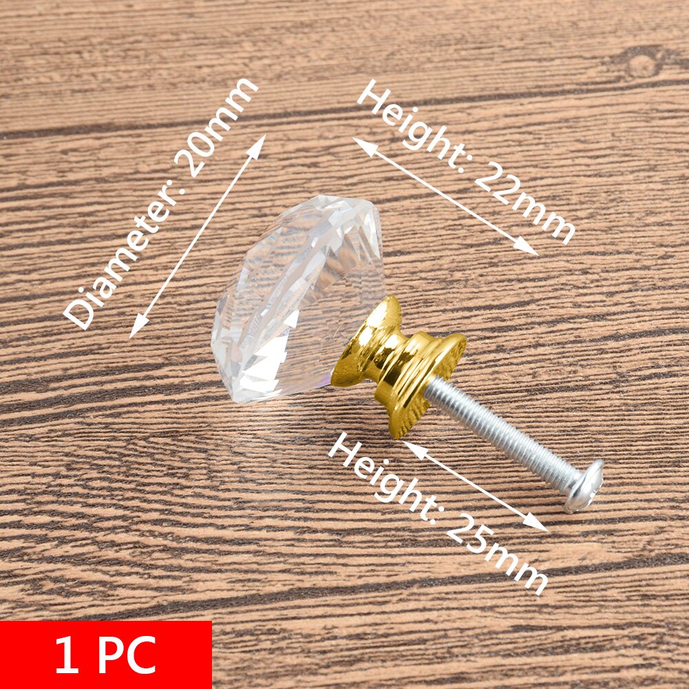 Kristallglas knoppar skåp handtag silver kristall skåp drar låda garderob knopp möbler dra handtag kök hårdvara: Guld 20mm