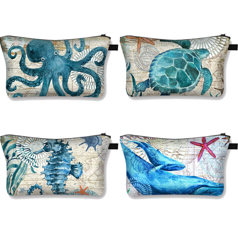 Octopus/Sea Turtle/Zeepaardje Print Cosmetische Bag Vrouw Cosmetische Geval Dames Make Tassen Meisjes Make Up Case Reizen make-Up Tas