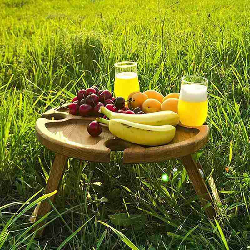 Houten Outdoor Opvouwbare Picknick-Tafel Met Glazen Houder 2 In 1 Wijn Glas Rack Outdoor Wijn Tafel Houten Tafel Te Dragen Wijn