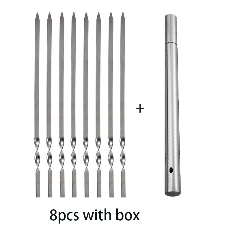 Brochettes de Barbecue réutilisables avec Tube de rangement, en acier inoxydable, accessoires de cuisine d&#39;extérieur: 8pcs with box
