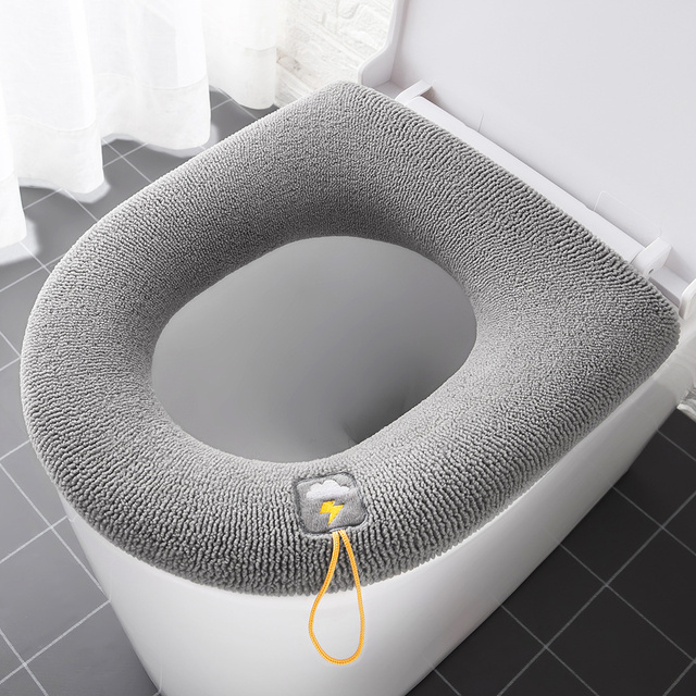 1pc Winter Warm Toilet Seat Cover Closestool Mat Washable Bathroom Accessories Knitting Pure Color Soft O-Shape Pad Toilet Seat: Dark gray 2