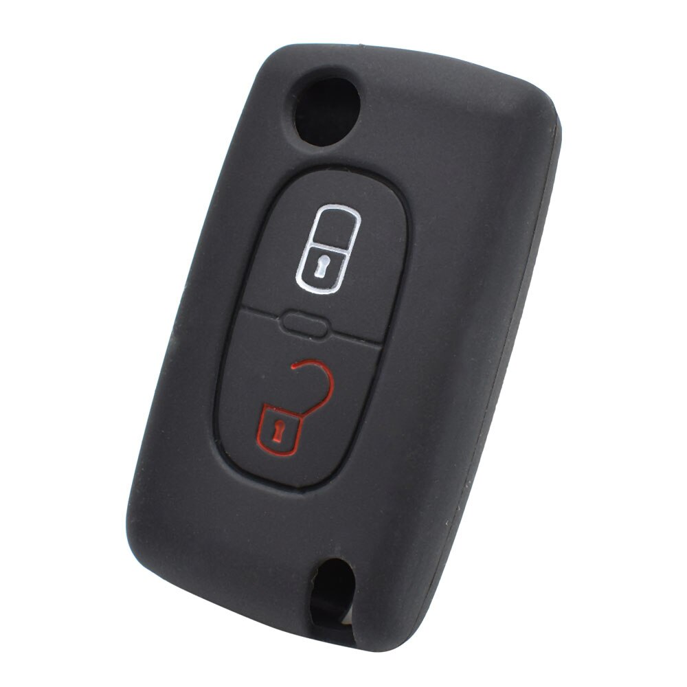Tilbehør 2- knaps nøgledæksel passer til peugeot 307 308 406 407 408 107 206 207 607 fjernbetjeningsholder etui fob shell kædering: Sort