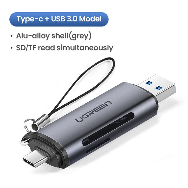 Ugreen-lector de tarjetas USB tipo C a SD, Micro SD, TF, OTG, Accesorios para ordenador portátil, adaptador de tarjeta SD de memoria inteligente USB 3,0: 2 in 1 Allu alloy