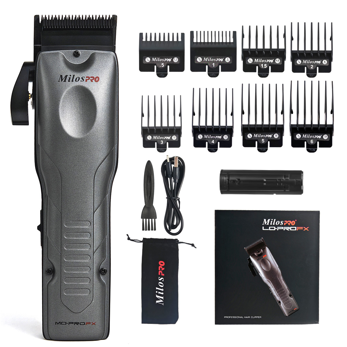Milos PRO Electric Hair Clipper Brushless Motor 6800RPM Two Batteries Are Detachable 5 Adjustable Length DLC Blade: black