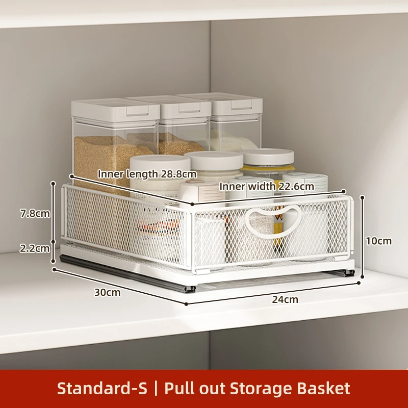 Cajón de almacenamiento de cocina debajo del fregadero, cesta extraíble con riel, ahorro de espacio, botella, tarro, organizador, suministros para el hogar: Gris claro