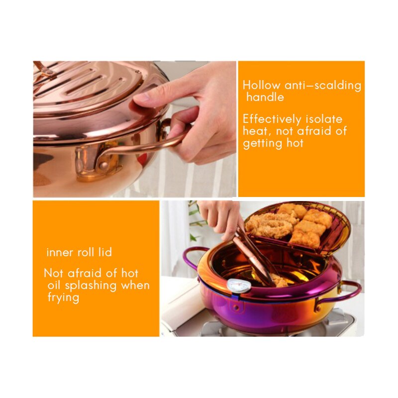 Frituren Pot Met Een Thermometer En Een Deksel 304 Roestvrij Staal Keuken Tempura Friteuse Pan Keuken Gereedschap