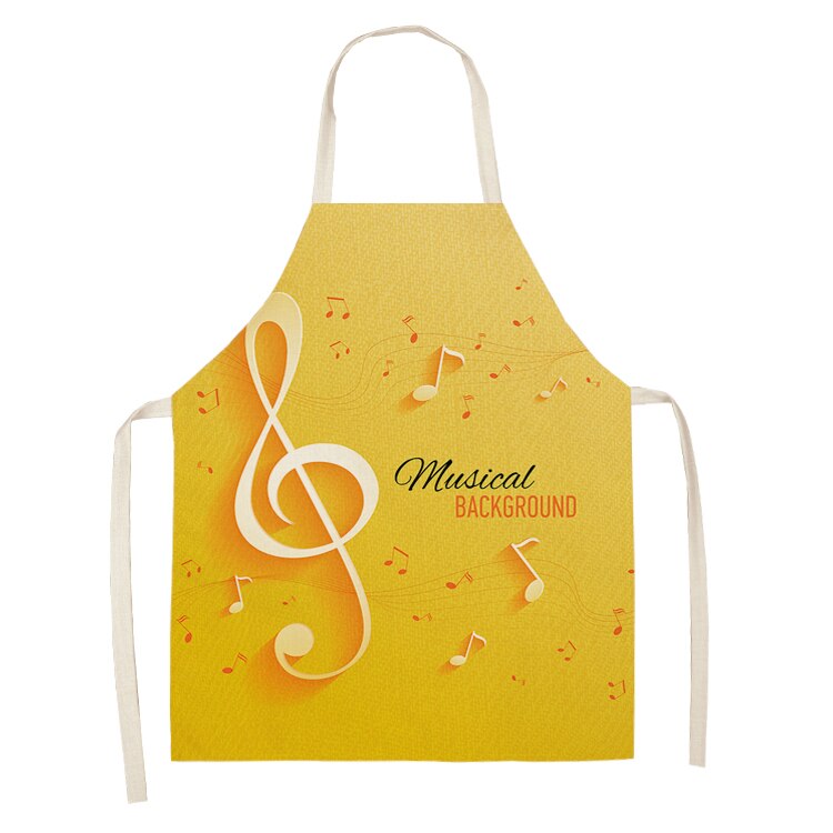 Music Note Kitchen Sleeveless Chef Aprons For Women Cotton Linen Bibs Household Cleaning Pinafore Home Cooking Apron 53*65cm: 2WQ-WQL0195-14