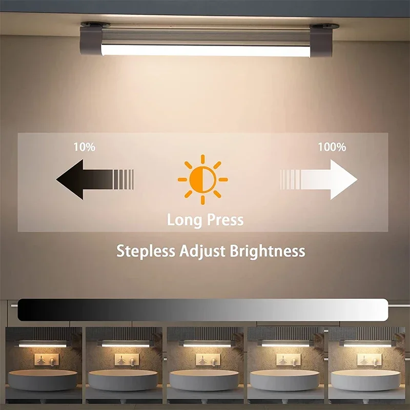 Oplaadbare noodlamp met 30w/60w/120w led-buizen en magnetische aantrekkingskracht, 6000 lumen, geschikt voor kamperen, werk, dimmen en als kastlamp.