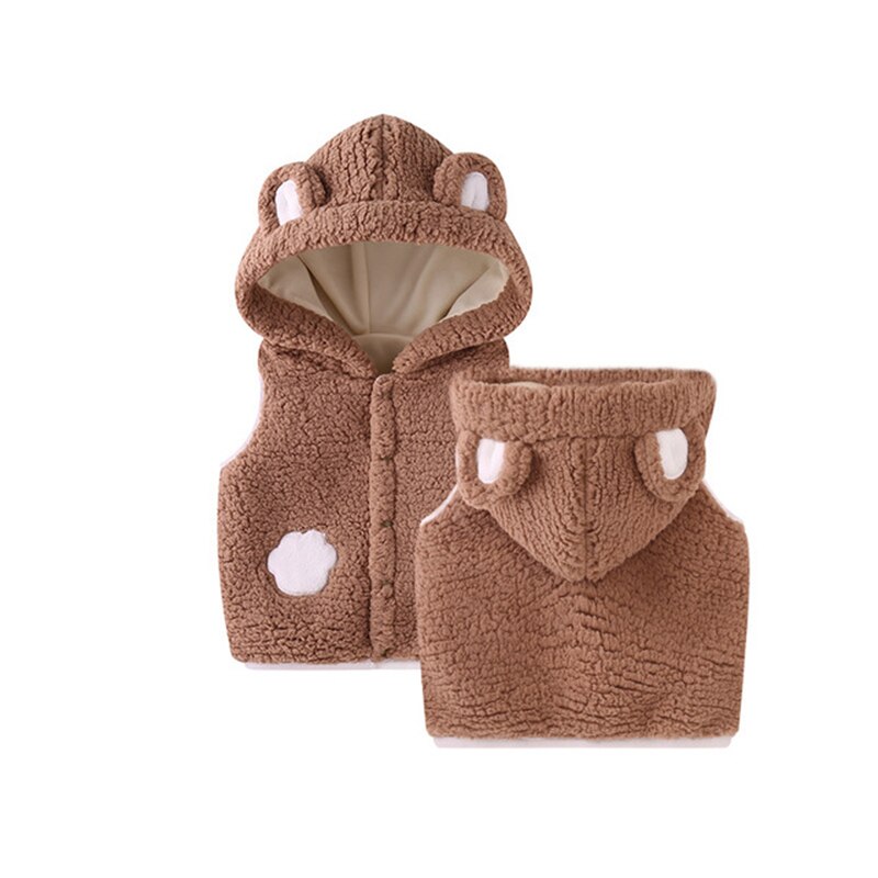Baby Vest Unisex Polyester Hooded Baby Meisje Kleding Cartoon Jas Mouwloze Uitloper Baby Boy Kleding Herfst Winter: Brown / 12m