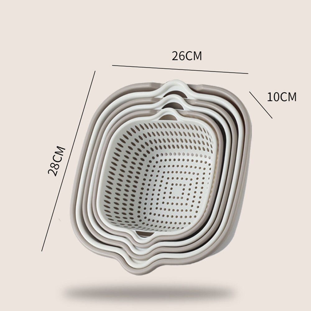 6 Stuk Dubbele Laag Afvoer Mand Plastic Groente Wasmand Wastafel Huishouden Keuken Wassen Box Wassen fruit Blauw: Grey (6 piece)