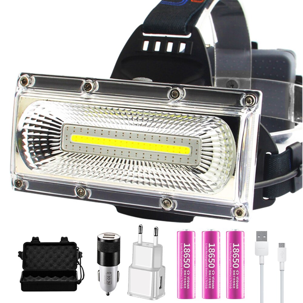Floodlight COB LED Headlamps Waterproof working head lamp 3Modes Head Lantern 3*18650 Rechargeable Frontal HeadLamp: E