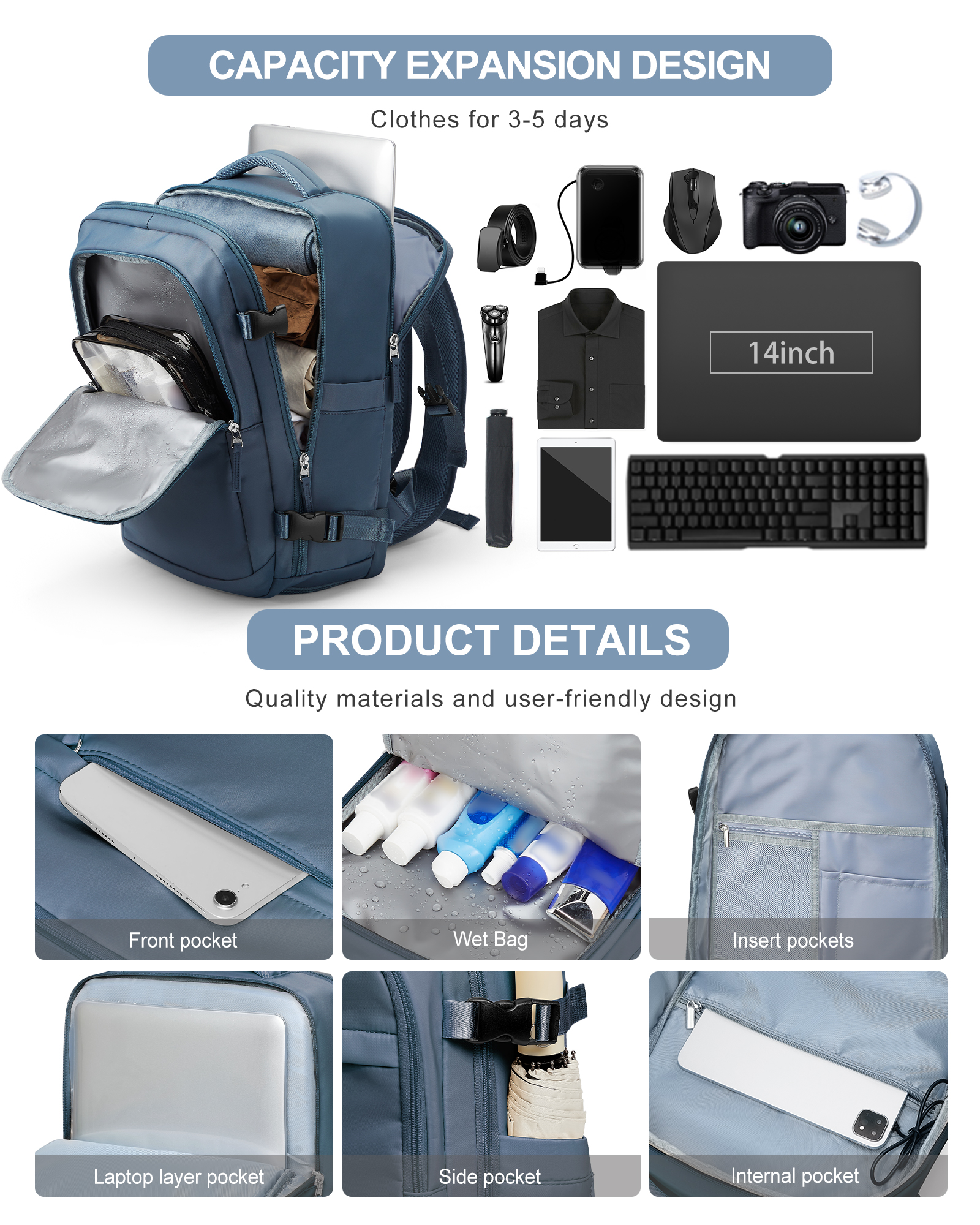 Handbagage Rugzak, Grote Reisrugzak Voor Vrouwen Mannen Luchtvaartmaatschappij Goedgekeurd Gym Rugzak Waterdichte Zakelijke Bagage Laptop Dagrugzak