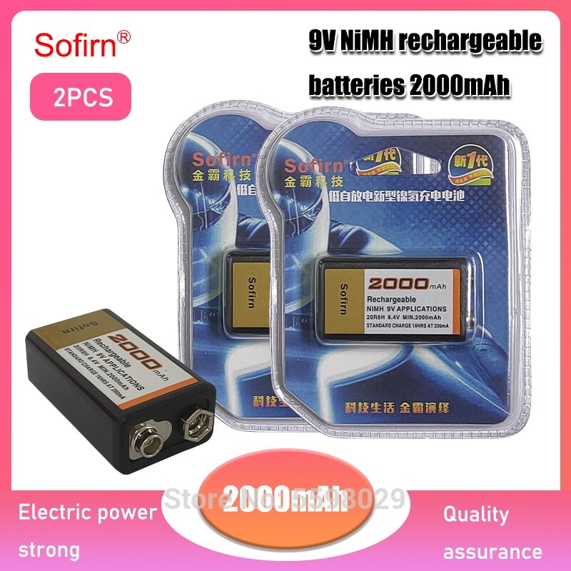 Sofirn 2000mAh 9 Volt Ni-MH Rechargeable Battery 9V Ni-MH Battery for RC Helicopter Model Microphone Toy 9V Nimh Batteries: 2PCS