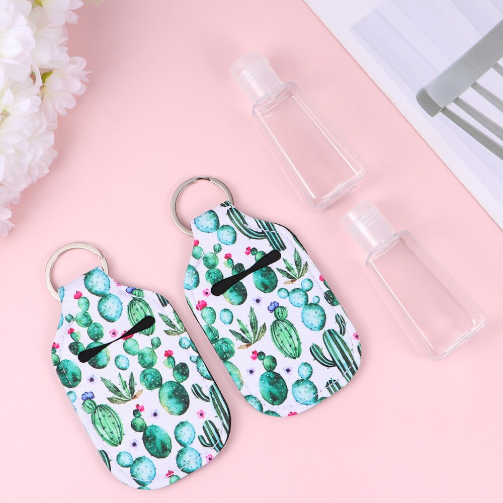 Juego de 3 botellas de 30ml de tamaño de viaje y llavero con impresiones de Cactus, botellas desinfectantes para manos con llavero portadores para jabón Loti