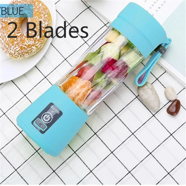 Tragbare Mini Orange Presse Entsafter Tasse Flasche USB Elektrische Obst Zitrus Zitrone Entsafter Milch Rührgerät 380ML Ladung Entsafter: 2 Klingen Blau